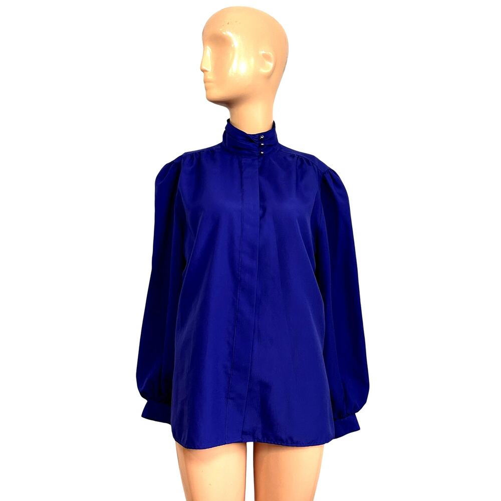 VTG 80s Laura Mae M Purple Blouse Asymmetric Mock Neck Retro Office Siren Twee
